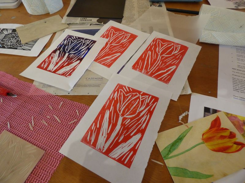 Student prints on a workshop with Clare