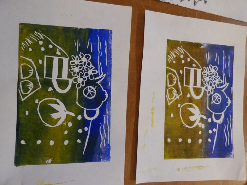 Student prints on a workshop with Clare
