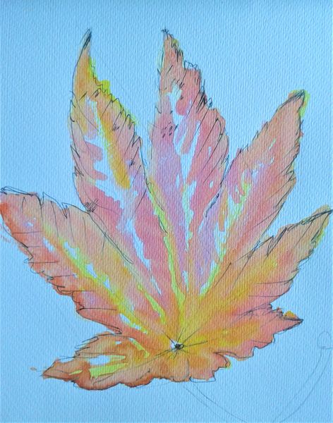 Autumn leaf (2021) Watercolour & fine tip pen by J.Art