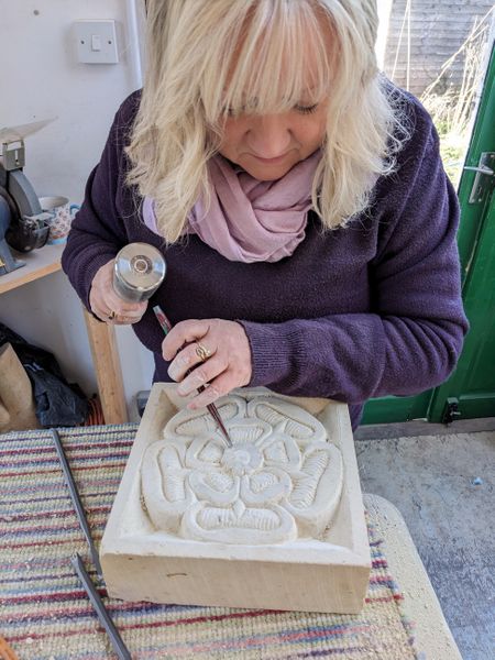 Carving a Tudor rose