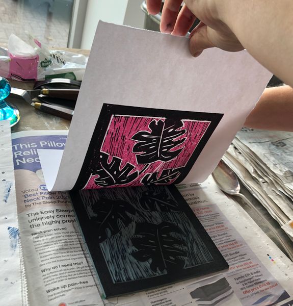 2 colour lino cutting and printing at The Slipper Studio.
