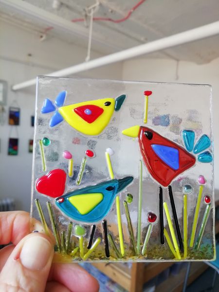 Little birds fused glass