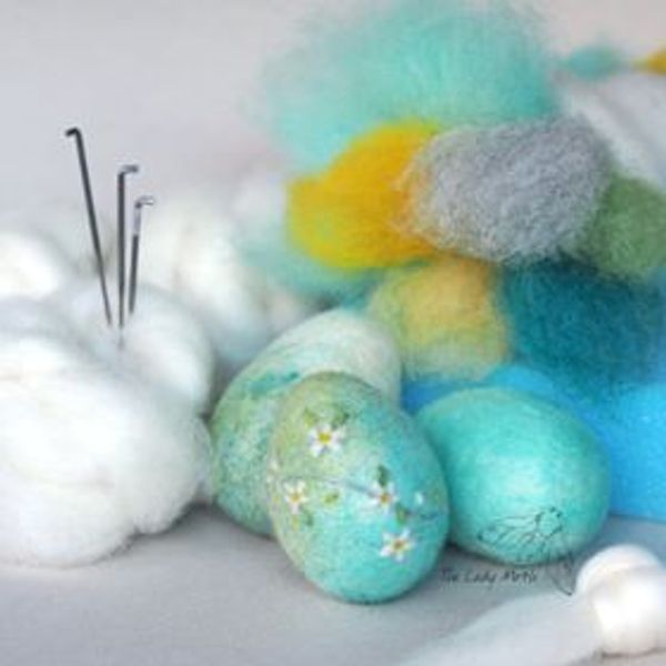 needle felted blossom eggs in Easter Spring colours