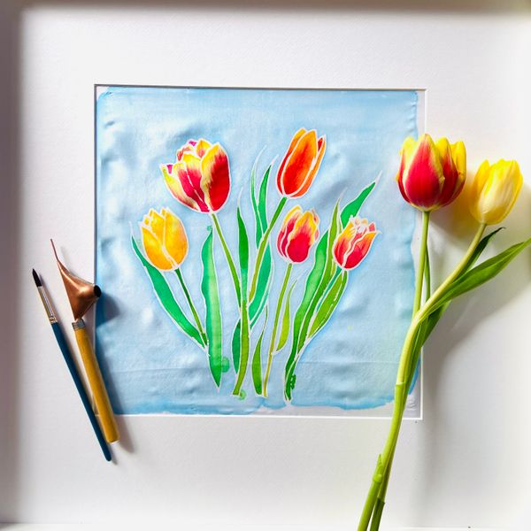 Batik Silk Painting - Spring Tulips - Lisa Deighan