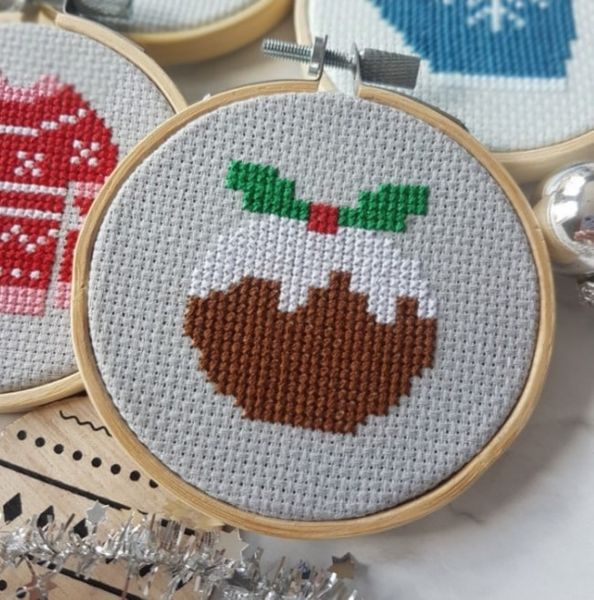 Christmas Pudding Hooped Cross Stitch
