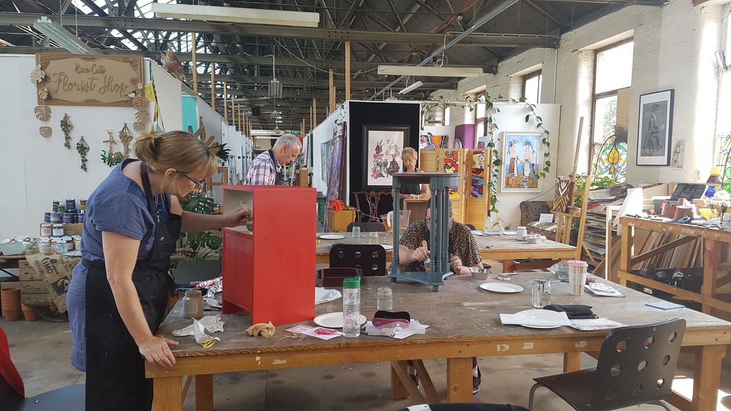 Furniture Upcycling workshop at Sunny Bank Mills in full flow