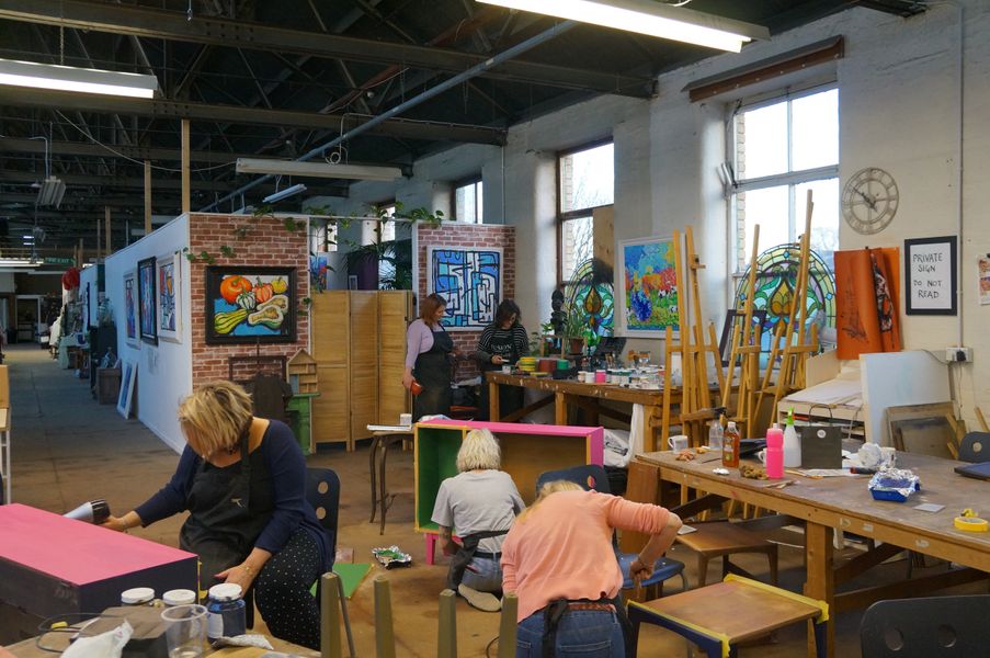 A Furniture Upcycling workshop in full flow at Sunny Bank Mills