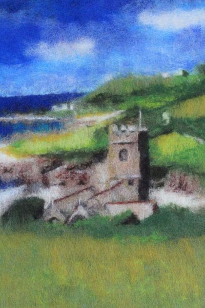 2D wet felted landscape of St Werburgh's Church, Wembury by Heather Fiona Martin, Purr & Wag It