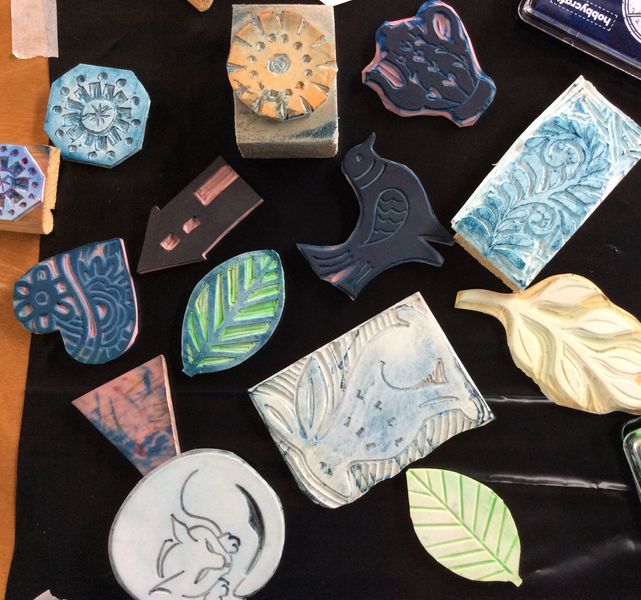 A selection of hand cut stamps.