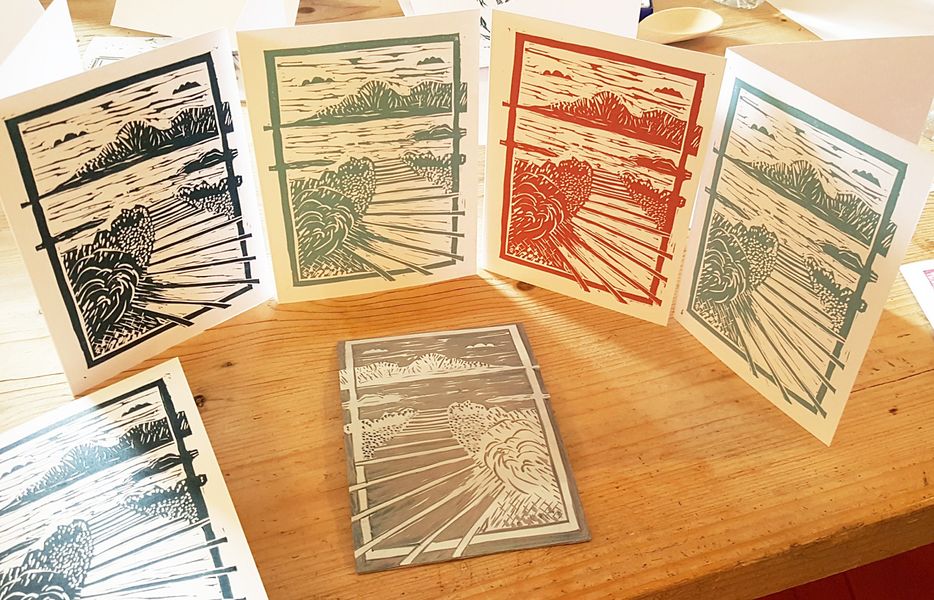 collection of cards printed during a workshop