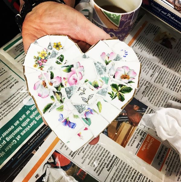 Mosaic heart vintage crockery