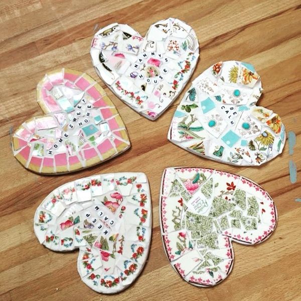 Mosaic hearts vintage china