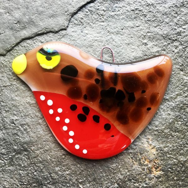 Robin Redbreast, a slightly trickier fused glass decoration to make, but worth it!