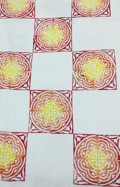 Sun Burst tiles, Indian Block Printed Tea Towel
