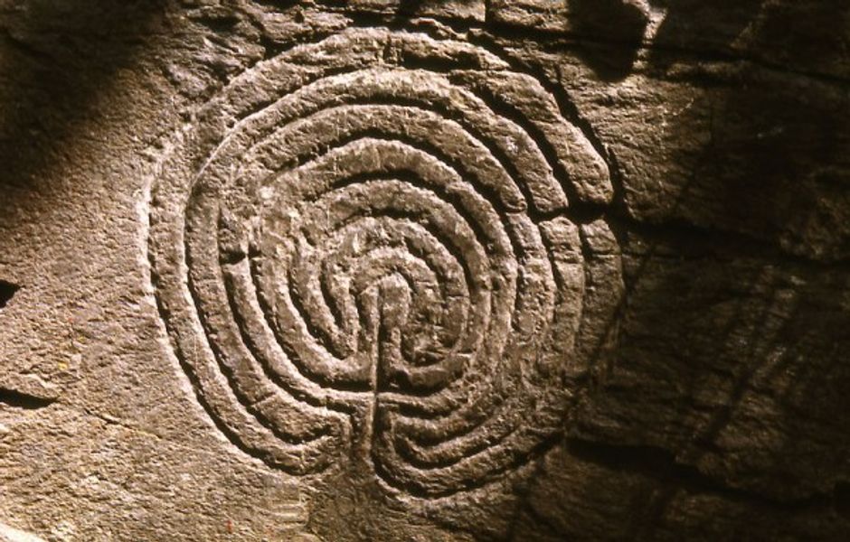 Classical 'Cretan' labyrinth discovered carved in rock at Tintagel in Cornwall