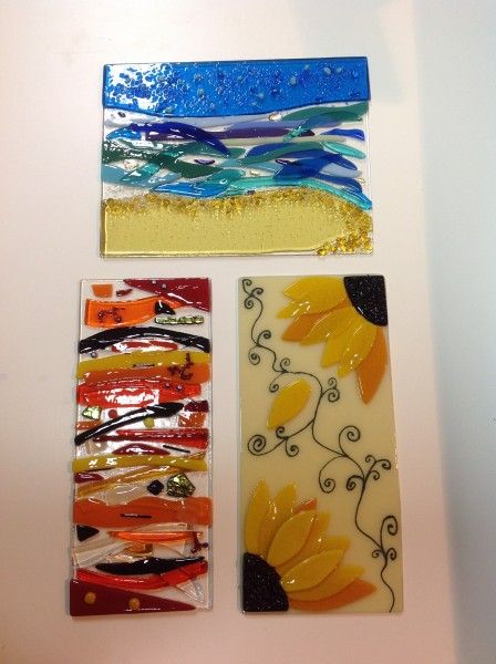 Samples of student works from a Glass Fusing Taster Day in Margate, Kent