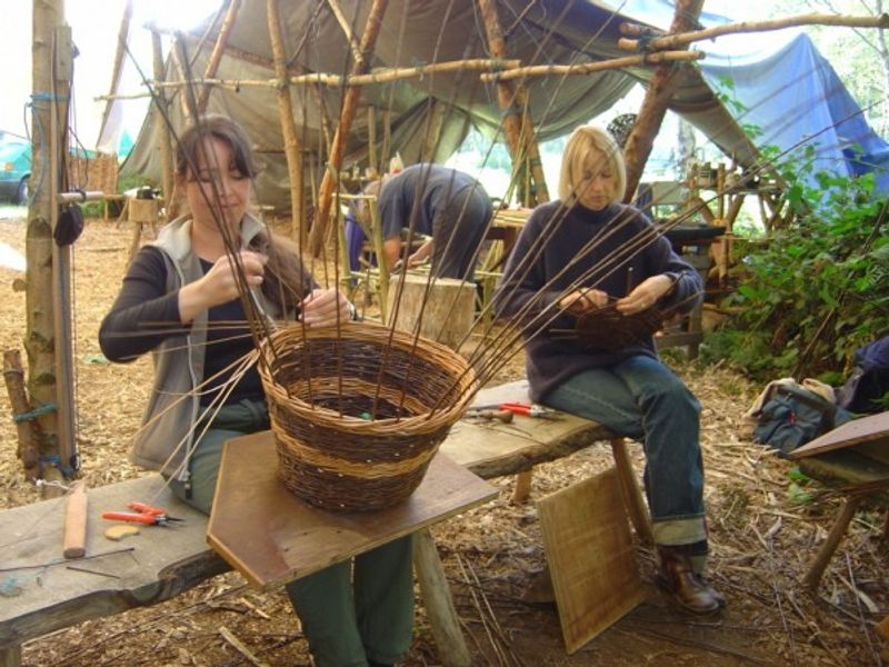 Willow bases created on the first day now ready for weaving the uprights.