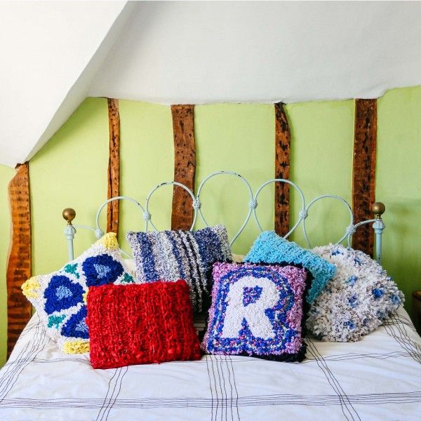 Rag Rug Cushions on Bed