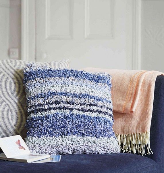 Blue Striped Rag Rug Cushion