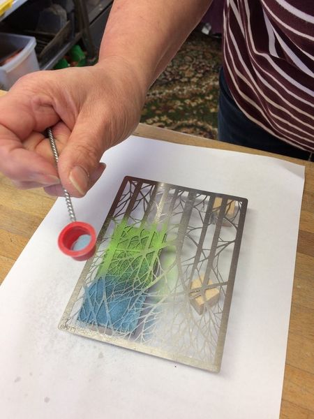 In the process of creating an enamel picture on previous enamel workshop.