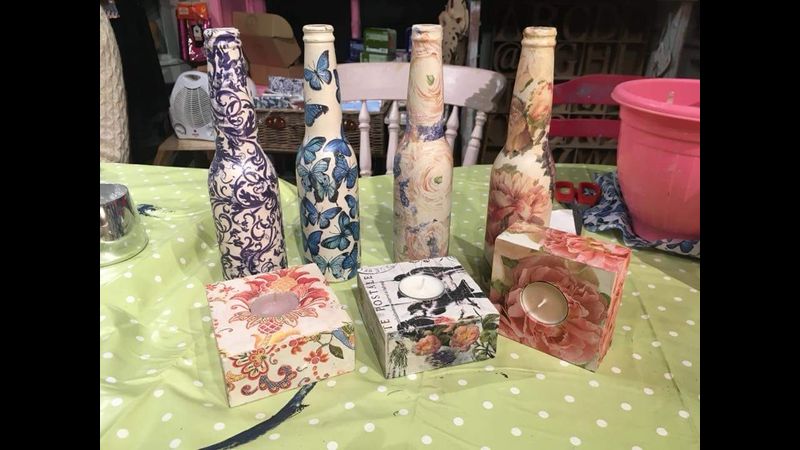 Decoupaged items from a workshop at From Loft to Loved in Sedgefield