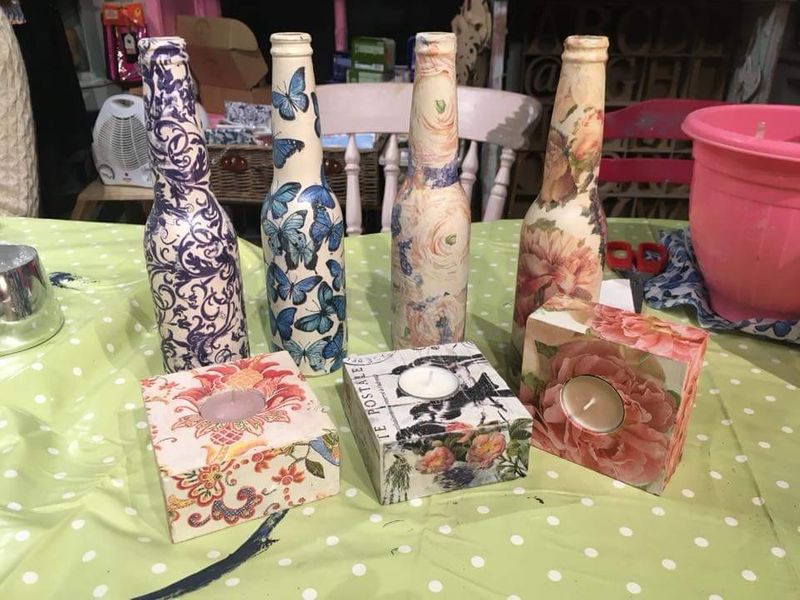 Decoupaged items from a workshop at From Loft to Loved in Sedgefield