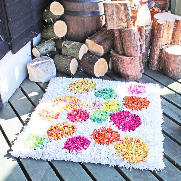 White Spotty Shaggy Rag Rug