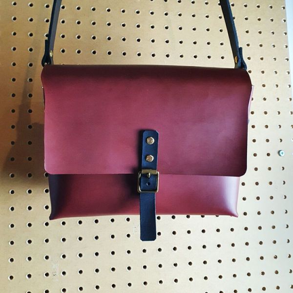 DIY Leather Bag Making Kit in Red Vegetable tanned leather and gold fittings