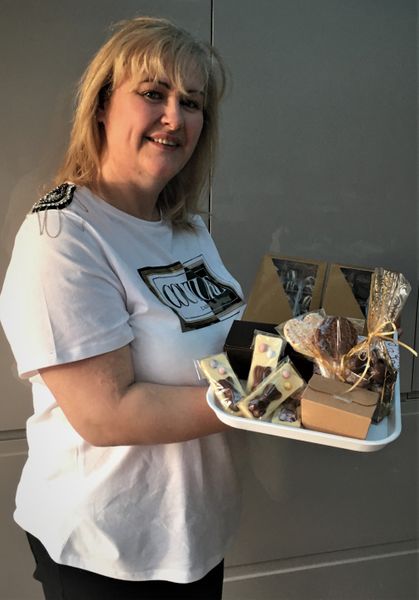 Tray of finished hand made chocolates