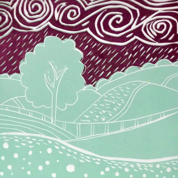 Work from Sue Jones Lino print day