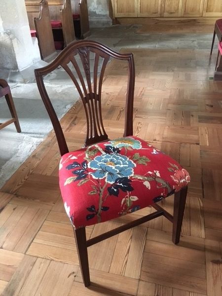 One of a set of 8 dining chairs worked on over several weeks