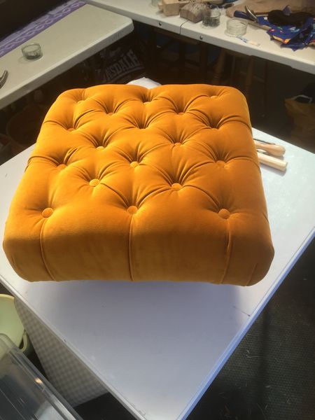 Deep buttoned hold velvet footstool made from new