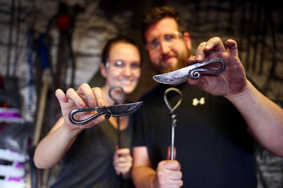 Blacksmith's knives and smiles all round!
