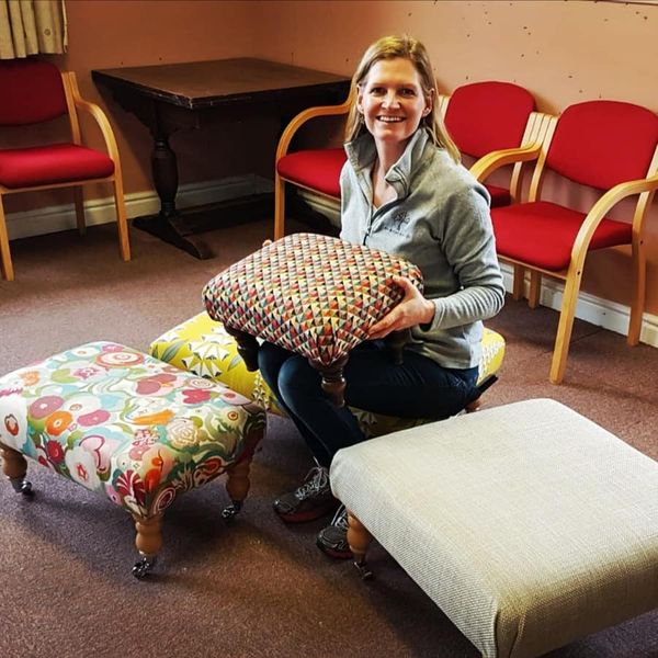 Jacqueline with her students' fabulous footstools