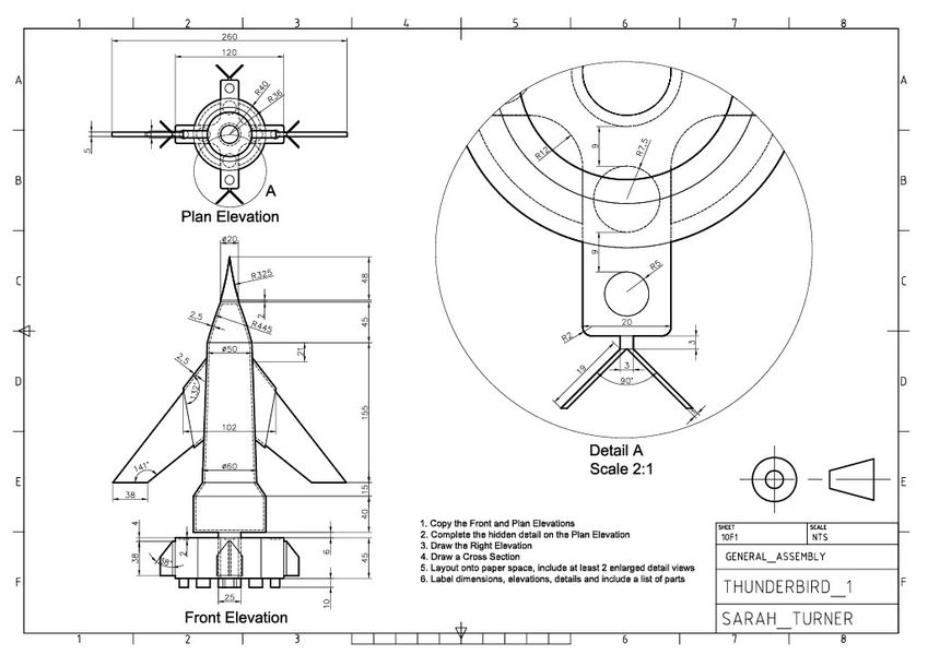 Thunderbirds plane technical drawing in AutoCAD
