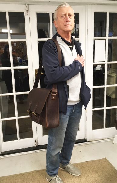 Mike with his leather satchel