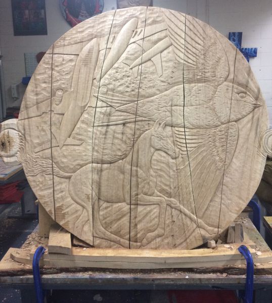 Dispersal.Oak carving.Commission and school residency with Jason Turpin-Thomson.