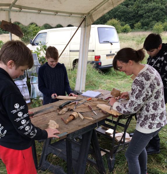 Woodcarving Course with Jason Turpin-Thomson as an outdoor workshop.