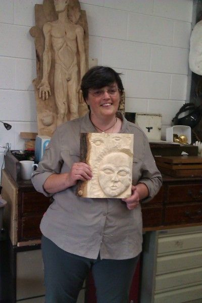 Face study in lime.Woodcarving Course with friends and Jason Turpin-Thomson.
