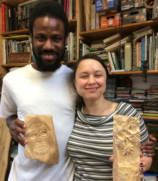 Couple's carvings.Sculptural Woodcarving Course with Jason Turpin-Thomson, Sheffield.