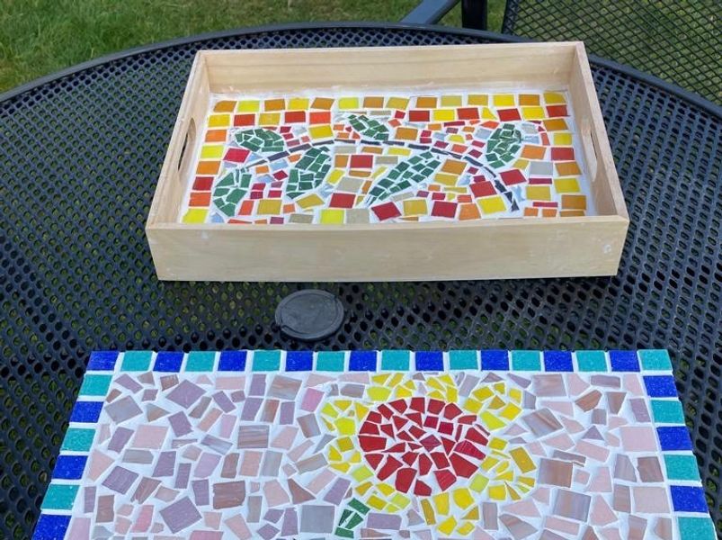Student Mosaic trays at Cowshed Creative in South Lakes Lakes near Kendal and Windermere