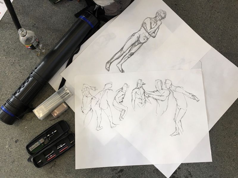 Student's contemporary life drawing in spring 2020