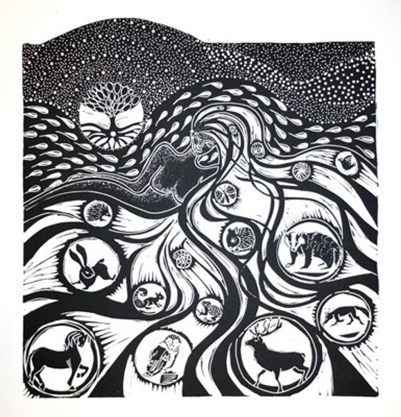 Earth Mother linocut by A Rolston
