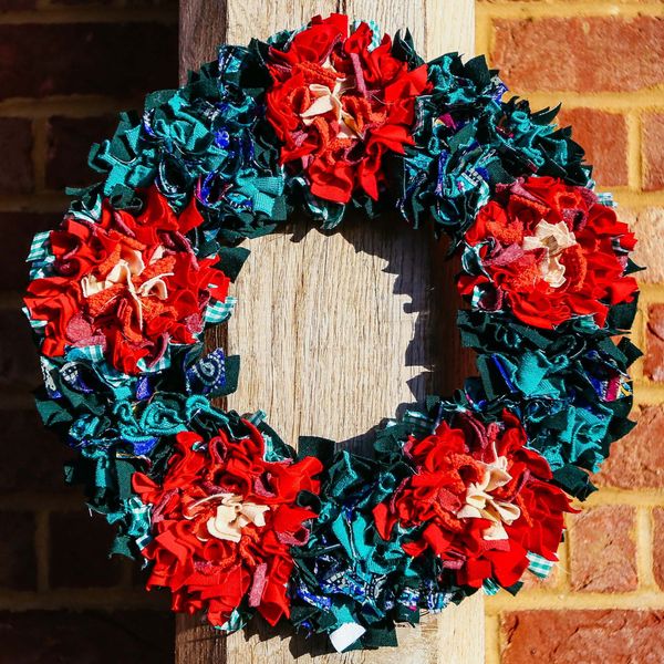 Handmade Rag Rug Christmas Wreath