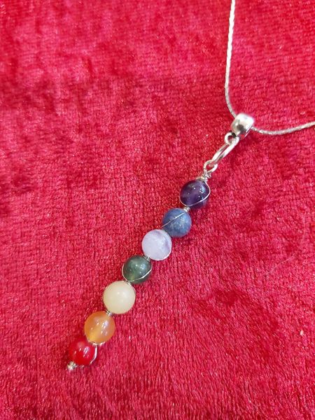 Wire Wrapped Pendant with bail, created from Semi Precious Gems, creating a Chakra Design Pendant.