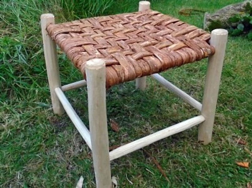 A finished Ash stool with Elm-bark seat