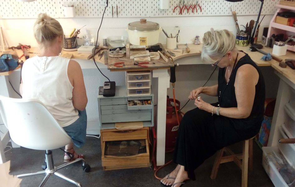 Carly and Jacky hard at work in the Exmoor Jewellers Studio