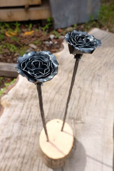 The finished roses from a one day course with Jake Hedge Blacksmith