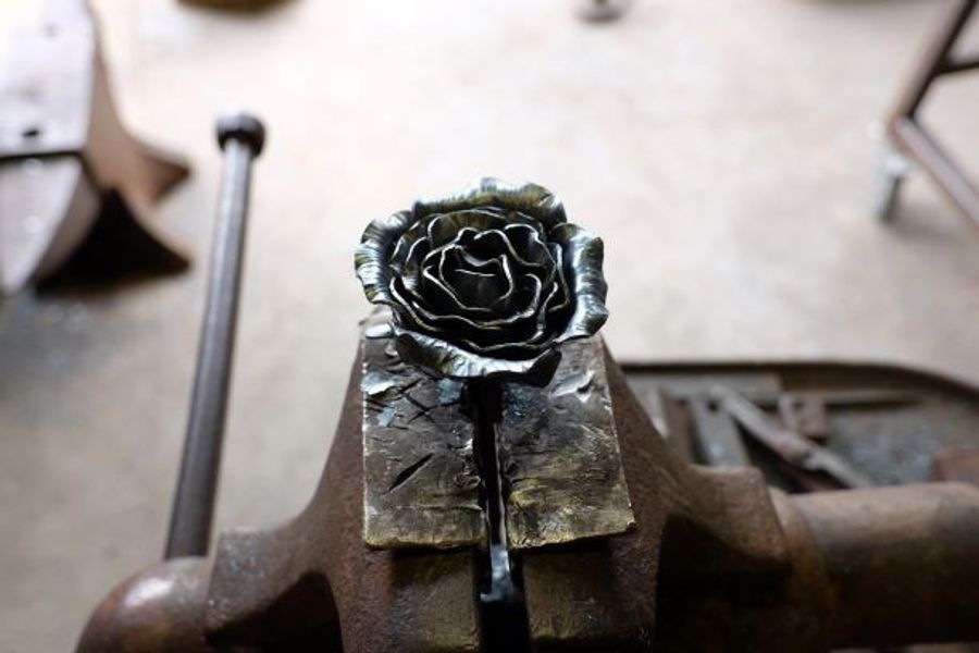 Rose at Blacksmithing course, Shropshire