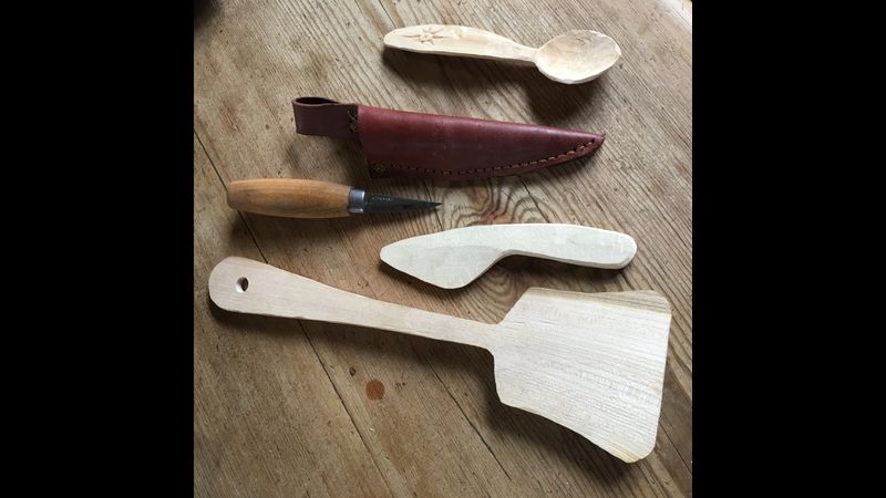 butte knife, spoon and spatula, with carving knife